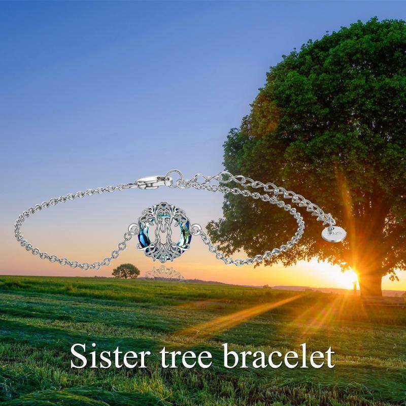 Sterling Silver Crystal Tree Of Life Charm Bracelet-3
