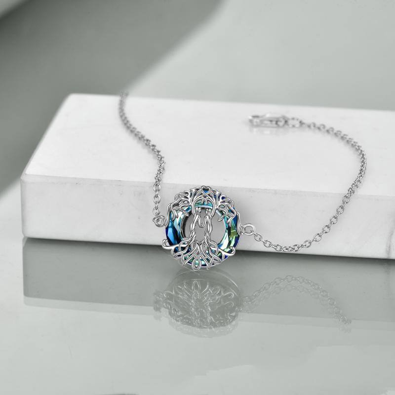 Sterling Silver Crystal Tree Of Life Charm Bracelet-4
