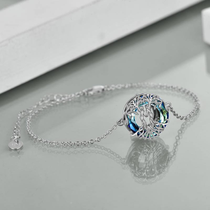 Sterling Silver Crystal Tree Of Life Charm Bracelet-5