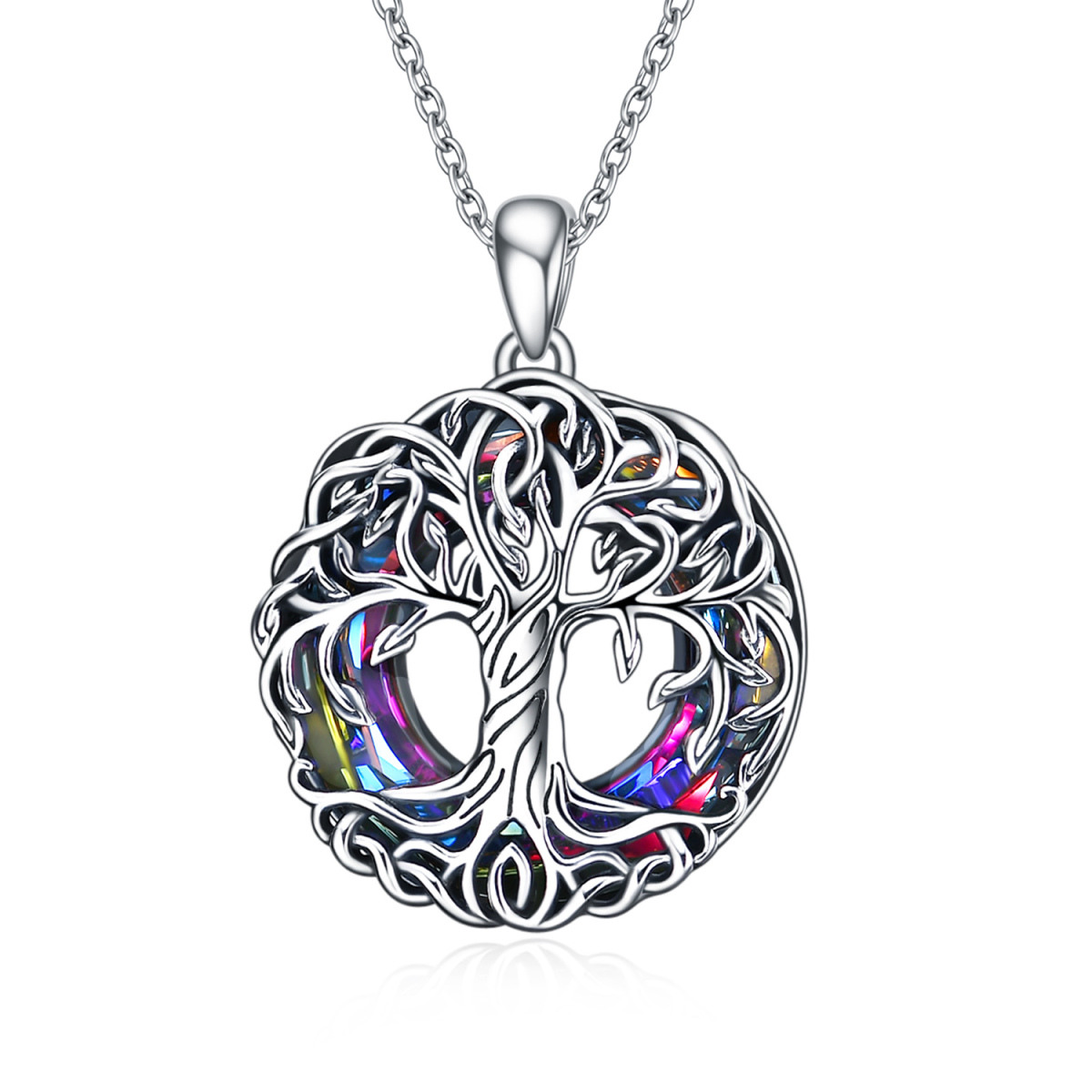 Sterling Silver Crystal Tree Of Life Pendant Necklace-1