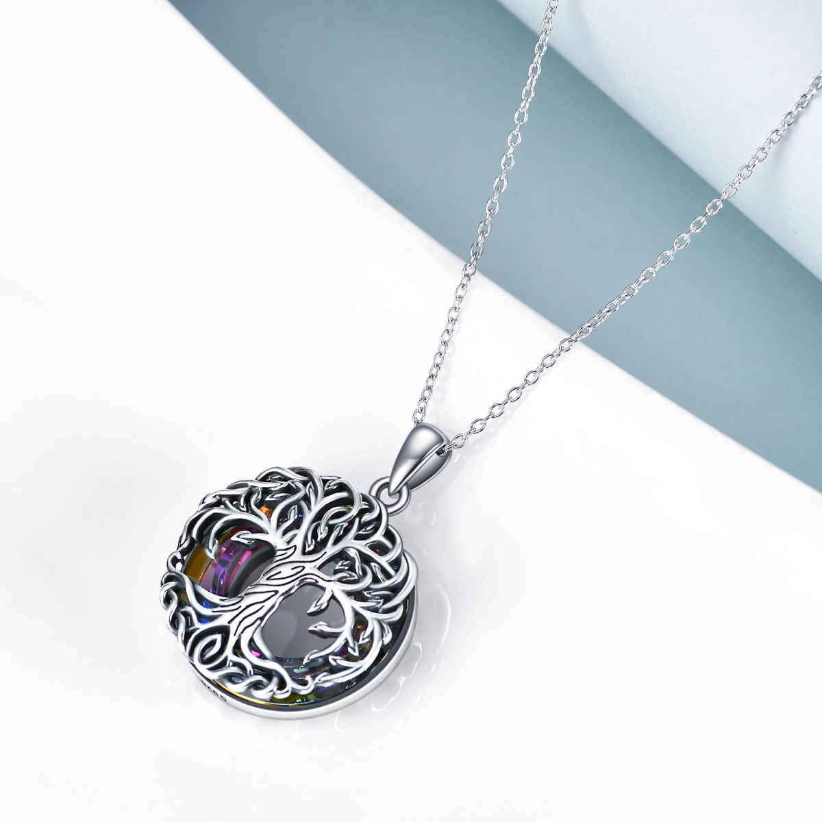 Collier en argent sterling avec pendentif arbre de vie en cristal-3