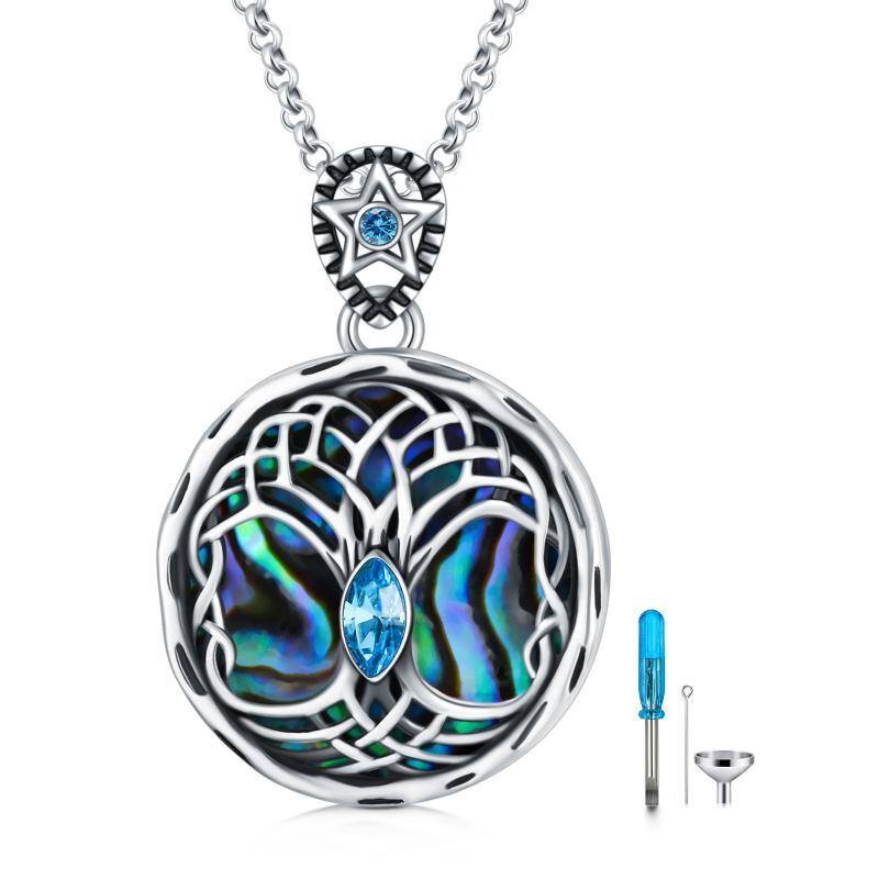 Sterling Silver Crystal Tree Of Life Urn Necklace for Ashes with Engraved Word-12