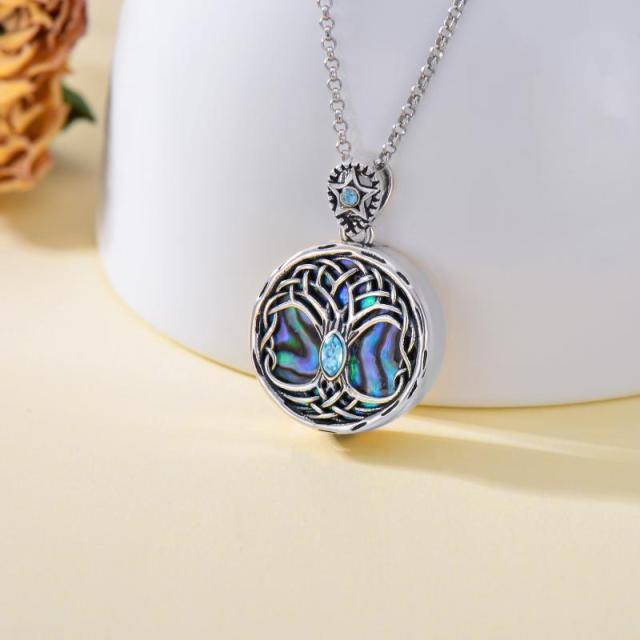 Sterling Silver Crystal Tree Of Life Urn Necklace for Ashes with Engraved Word-3