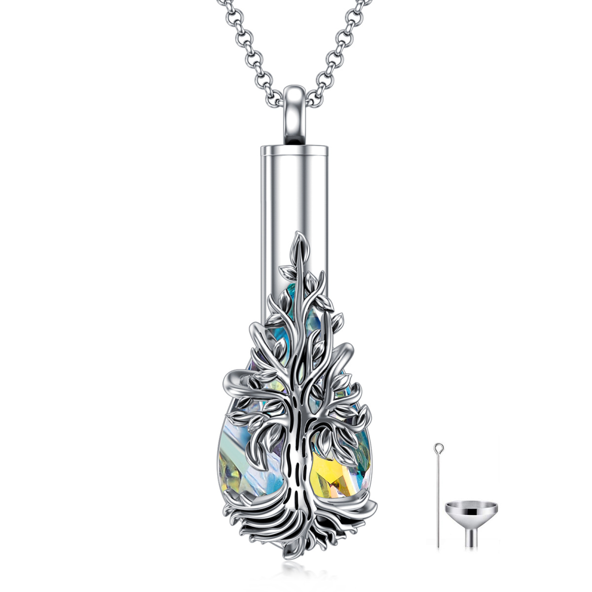 Collier Urne en cristal de l'arbre de vie en argent sterling-1