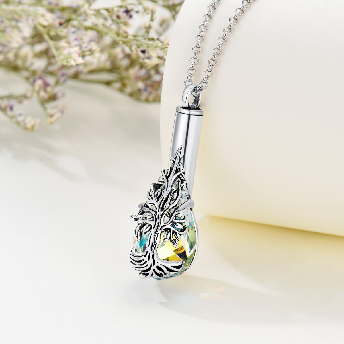 Collier Urne en cristal de l'arbre de vie en argent sterling-3