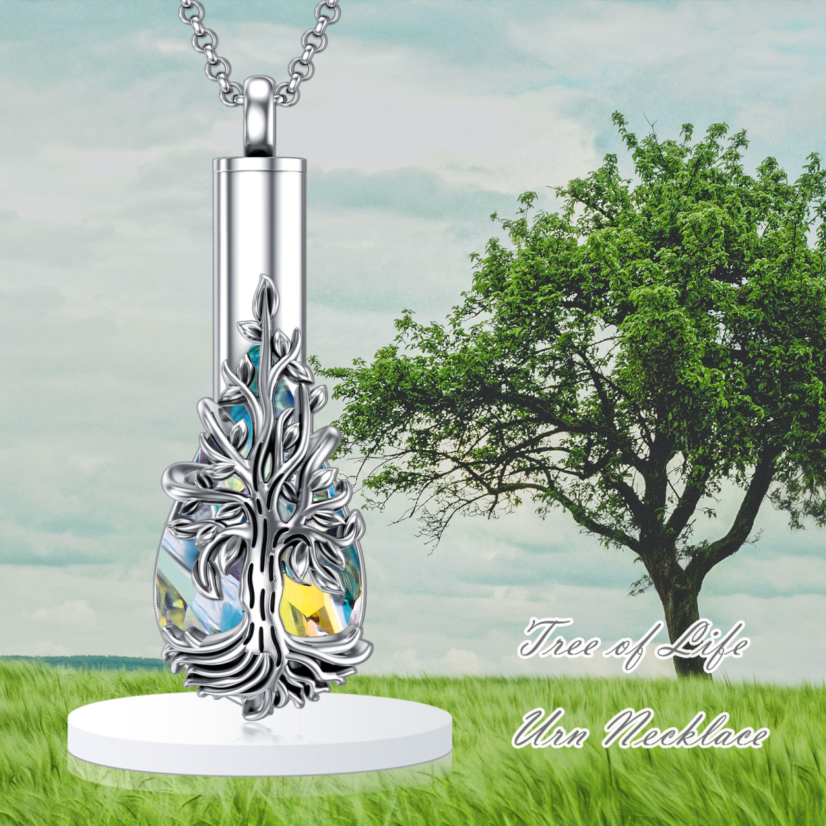 Collier Urne en cristal de l'arbre de vie en argent sterling-5