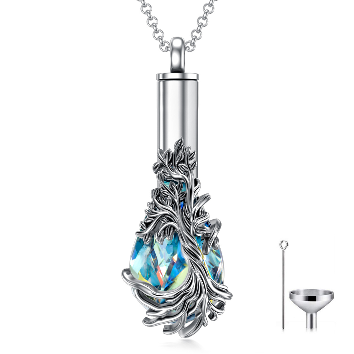 Collier d'urne pour cendres en argent sterling avec cristaux de l'arbre de vie-1