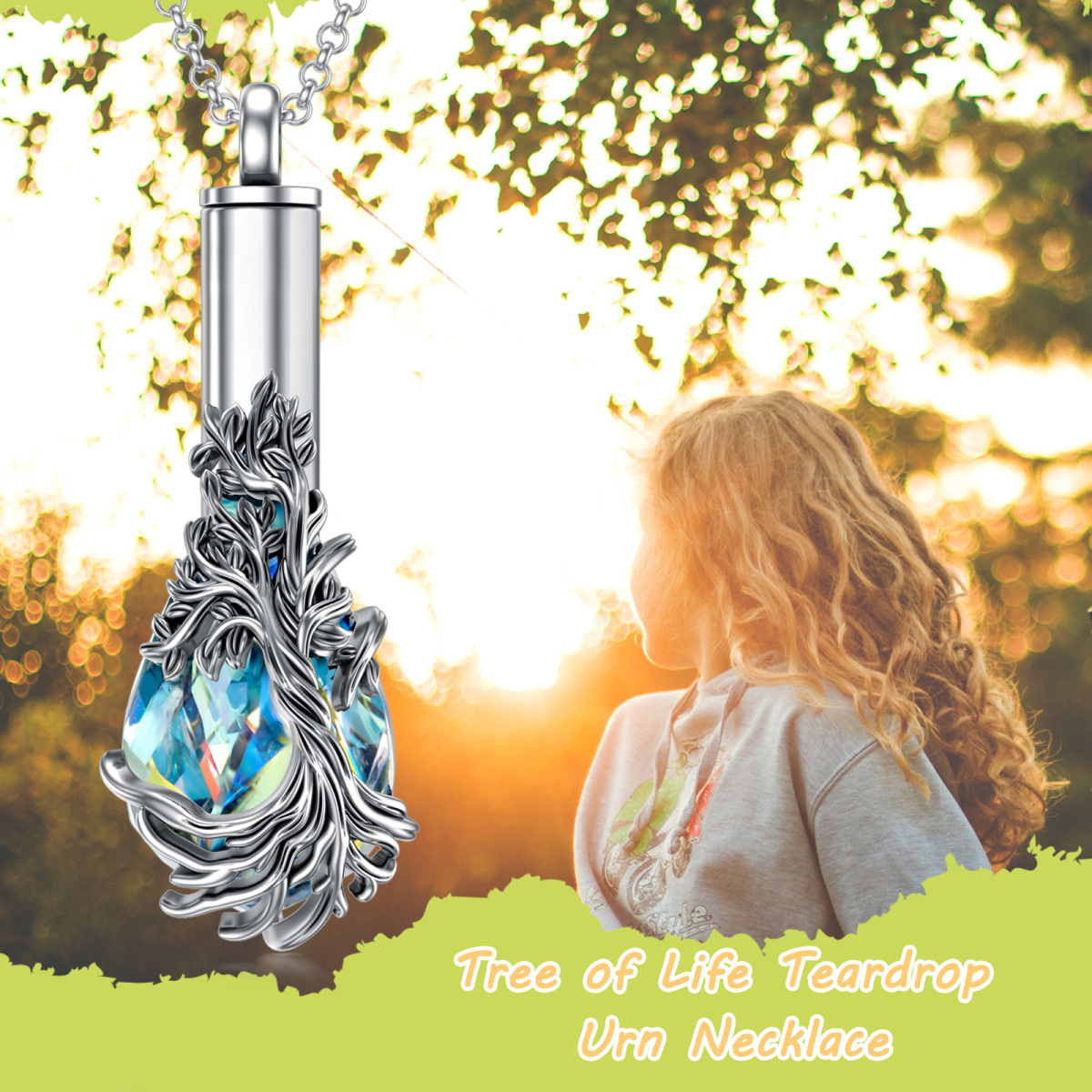 Sterling Silver Crystal Tree Of Life Urn Necklace for Ashes-3