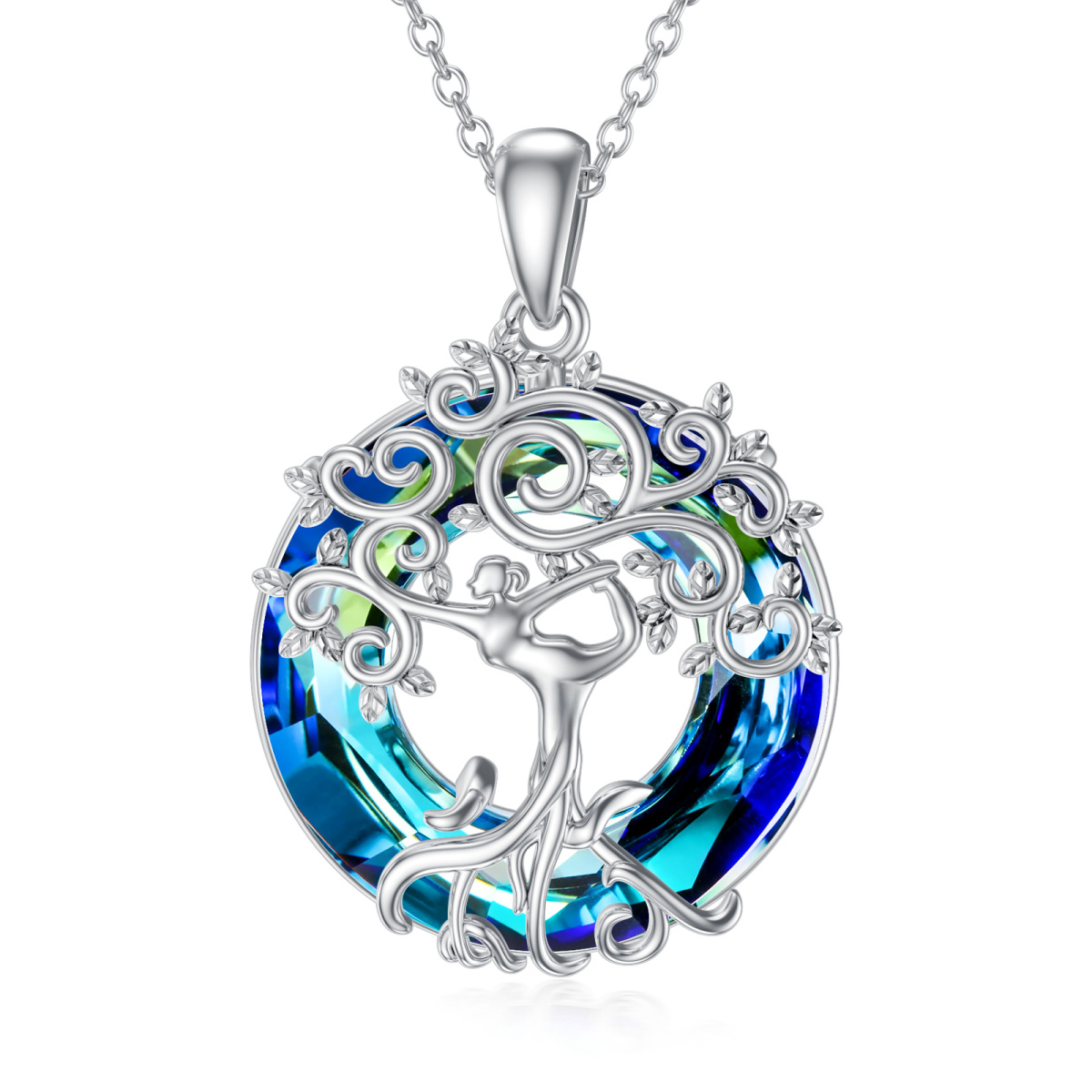 Sterling Silver Crystal Tree Of Life & Yoga Pendant Necklace-1