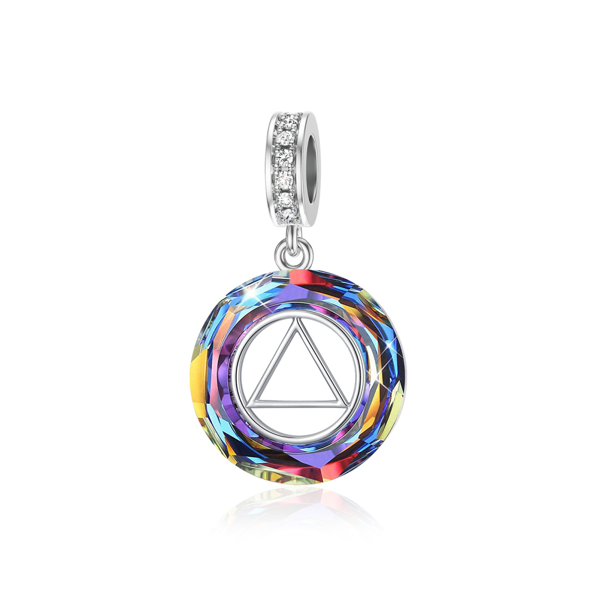 Sterling Silver Crystal Triangle Pendant Charms-1