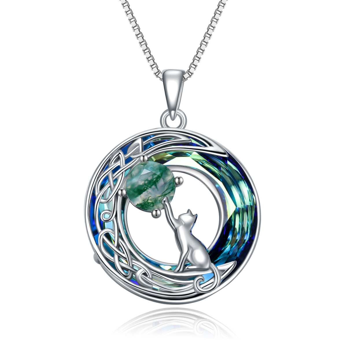 Sterling Silver Crystal & Turquoise Cat Pendant Necklace for women-1