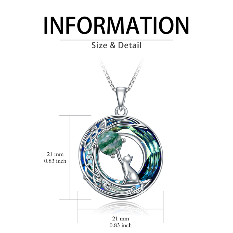 Sterling Silver Cat Crystal Pendant Necklace-5