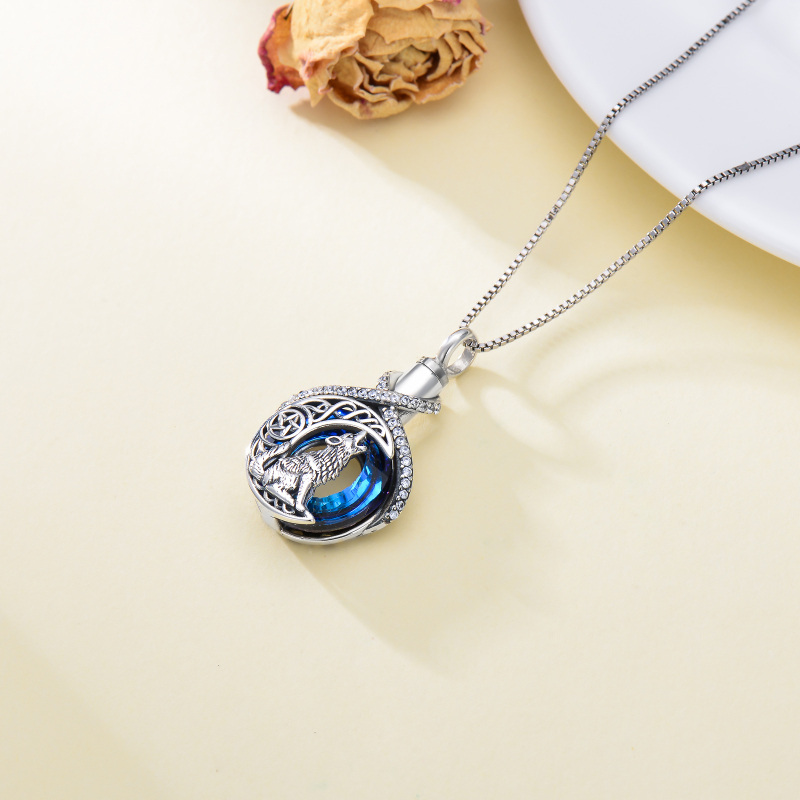 Sterling Silver Crystal With Cubic Zirconia Wolf & Infinity Symbol Urn Necklace For Ashes-4