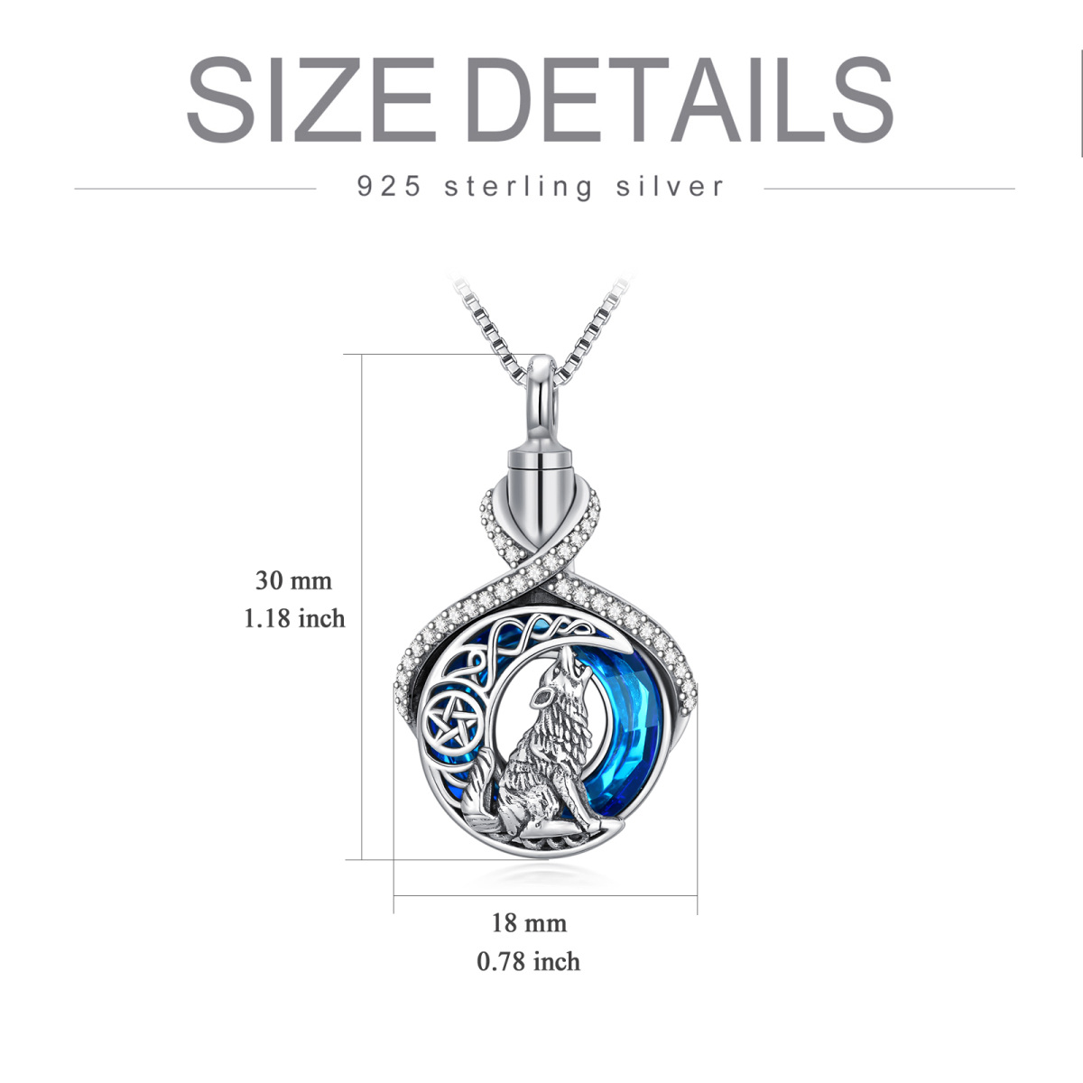 Sterling Silver Crystal With Cubic Zirconia Wolf & Infinity Symbol Urn Necklace For Ashes-7