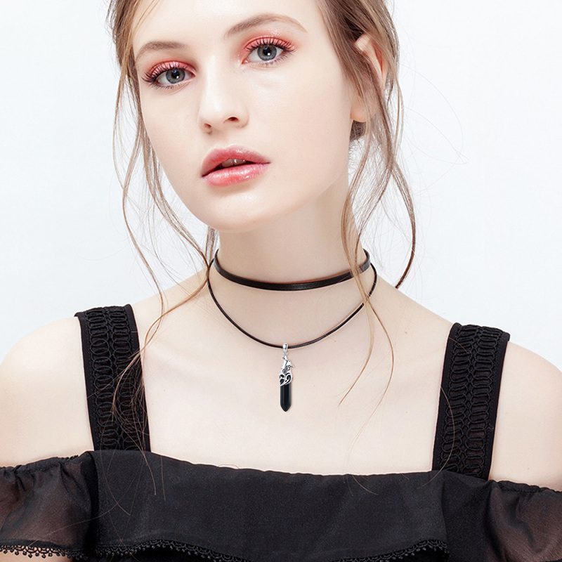 Sterling Silver Crystal Wolf Pendant Necklace-2