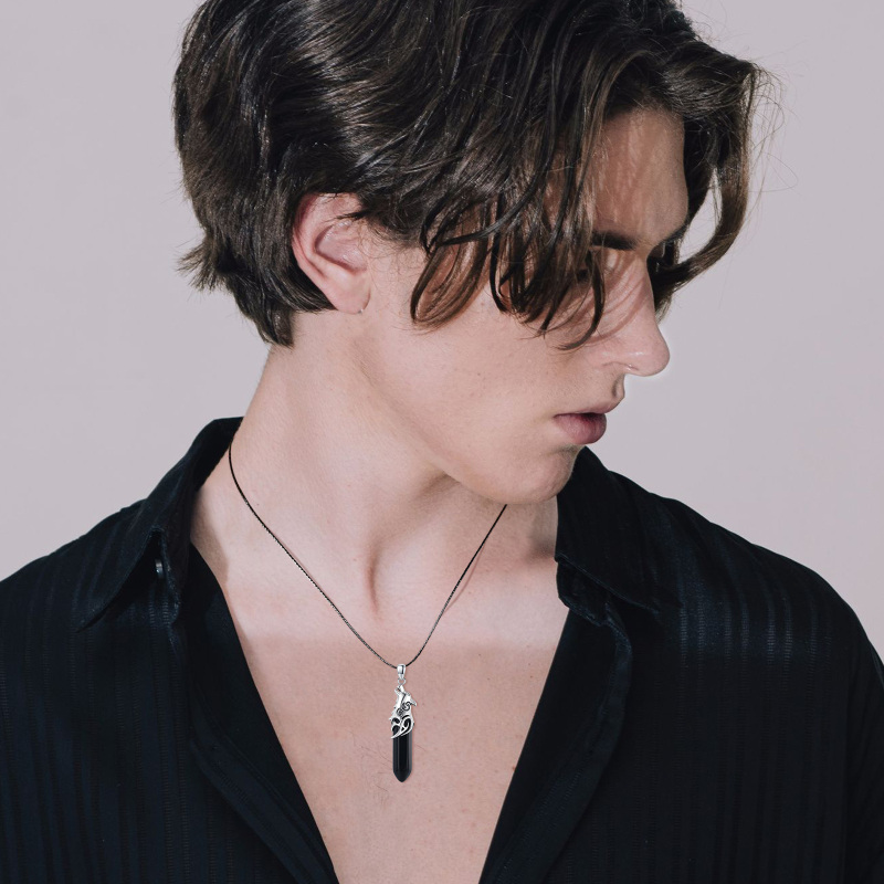 Sterling Silver Crystal Wolf Pendant Necklace-3