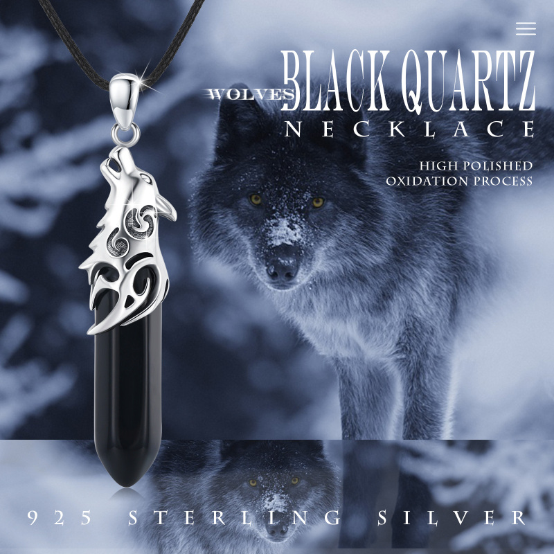 Sterling Silver Crystal Wolf Pendant Necklace-4