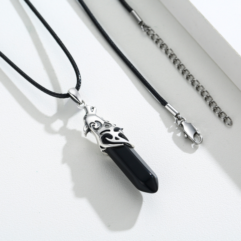 Sterling Silver Crystal Wolf Pendant Necklace-5
