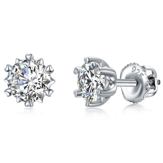 Boucles d'oreilles en argent sterling 2 CT Circular Shaped Moissanite Round Stud Earrings