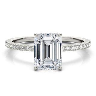 Sterling Silver 2 ct Emerald Cut Hidden Halo Moissanite Square Engagement Ring-16