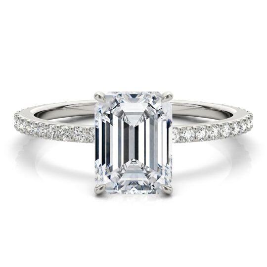 Sterling Silver 2 ct Emerald Cut Hidden Halo Moissanite Square Engagement Ring