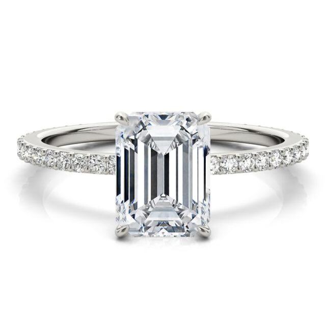 Anillo de compromiso Moissanite cuadrado con halo oculto de plata de ley de 2 ct talla esm-1