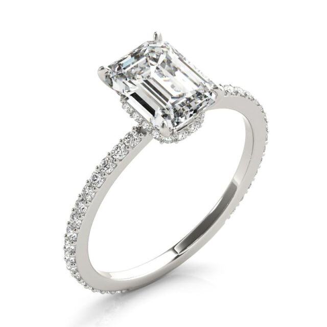 Prata esterlina 2 ct Esmeralda corte oculto Halo Moissanite anel de noivado quadrado-3