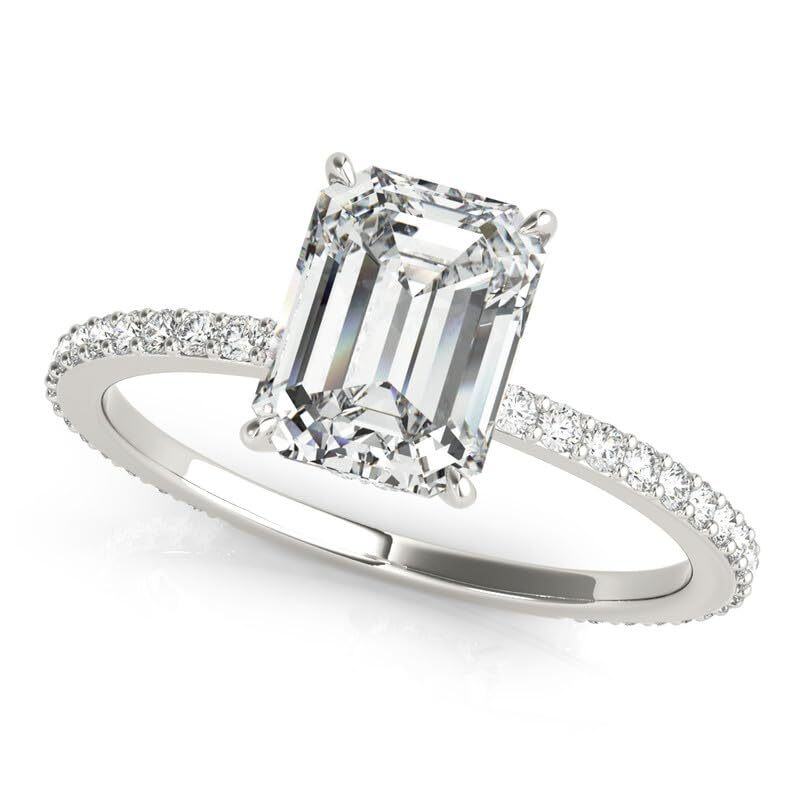 Sterling Silver 2 ct Emerald Cut Hidden Halo Moissanite Square Engagement Ring-4