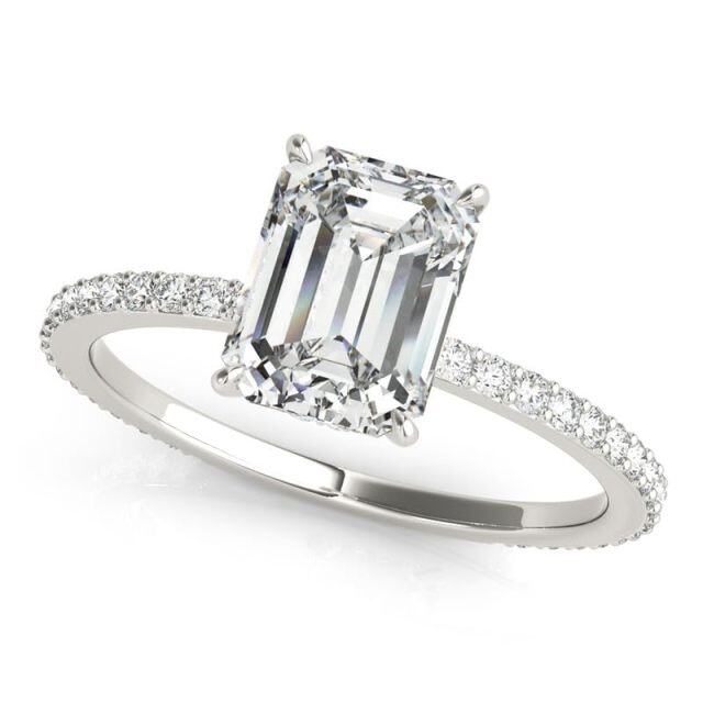 Prata esterlina 2 ct Esmeralda corte oculto Halo Moissanite anel de noivado quadrado-4