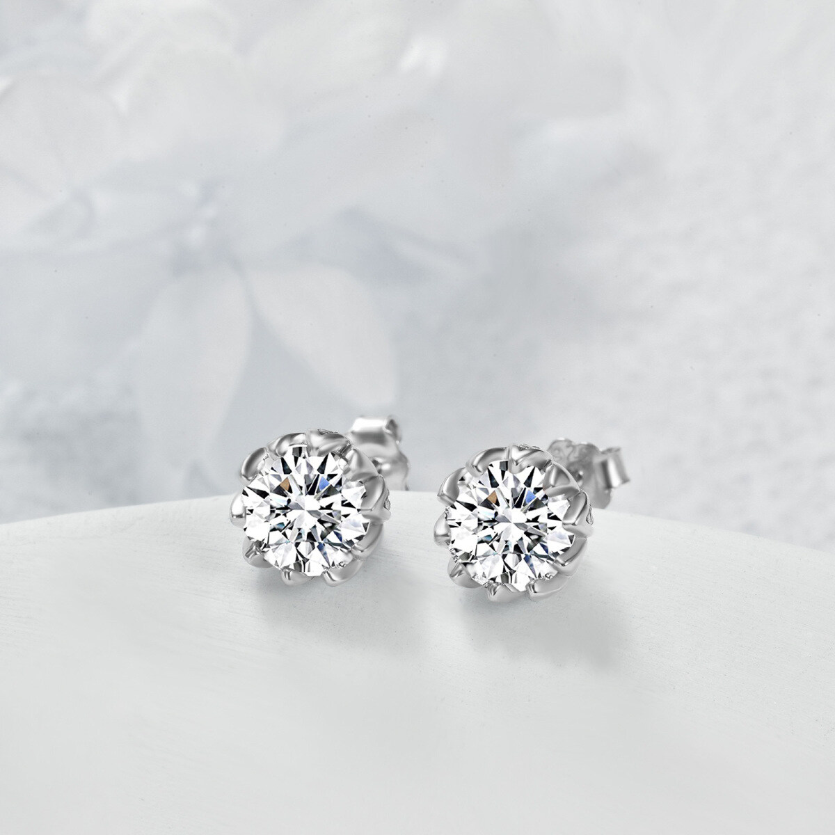 Sterling Silver 1 CT Moissanite Lotus Stud Earrings-3