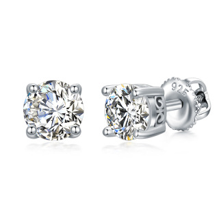 Sterling Silver 2 CT Moissanite Round Stud Earrings-5