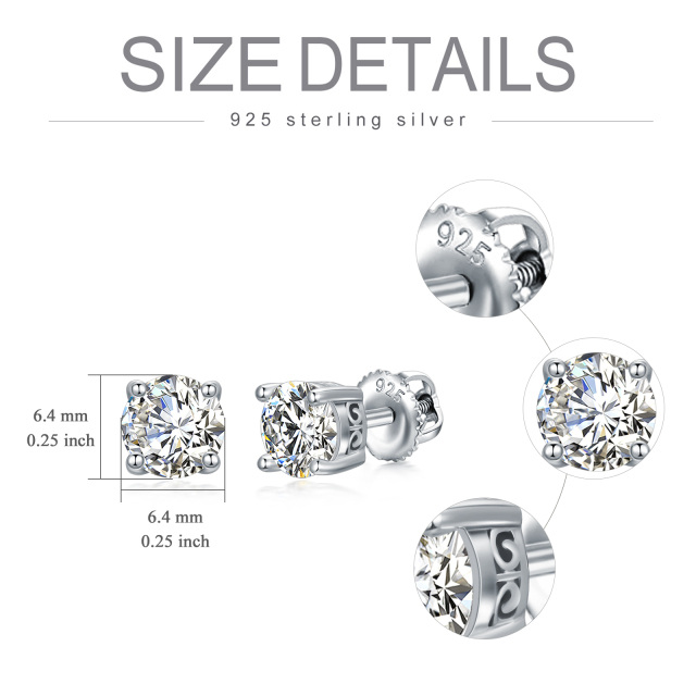 Sterling Silver 2 CT Moissanite Round Stud Earrings-5