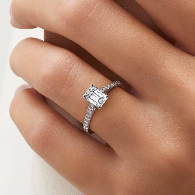 Anel de noivado personalizado com gravura em prata esterlina 2 CT Princess-square Moissanite-2