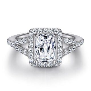 Sterling Silver 1 CT Princess-square Moissanite Personalized Engraving Engagement Ring-4