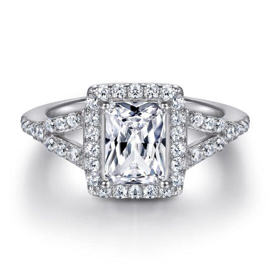 Sterling Silver 1 CT Princess-square Moissanite Personalized Engraving Engagement Ring