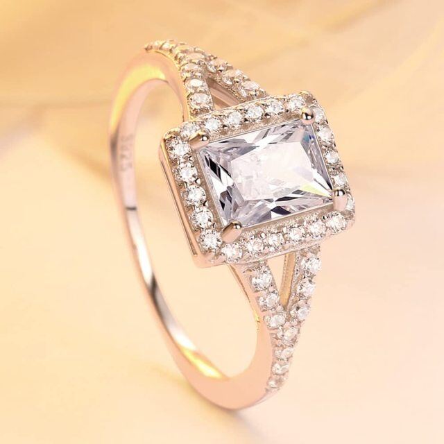 Anel de noivado personalizado com gravura em prata esterlina 1 CT Princess-square Moissanite-3