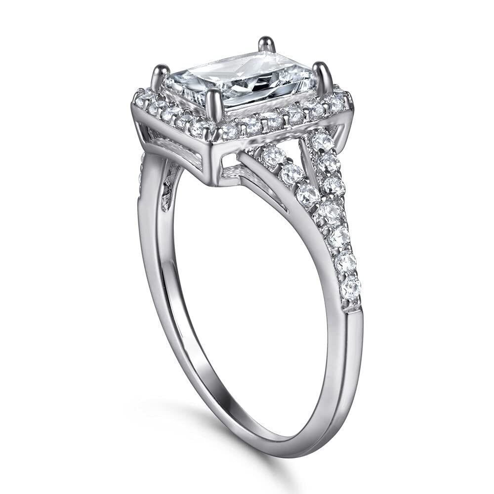 Sterling Silber 1 Karat Princess-Quadrat Moissanit Verlobungsring mit personalisierter Gravur-4