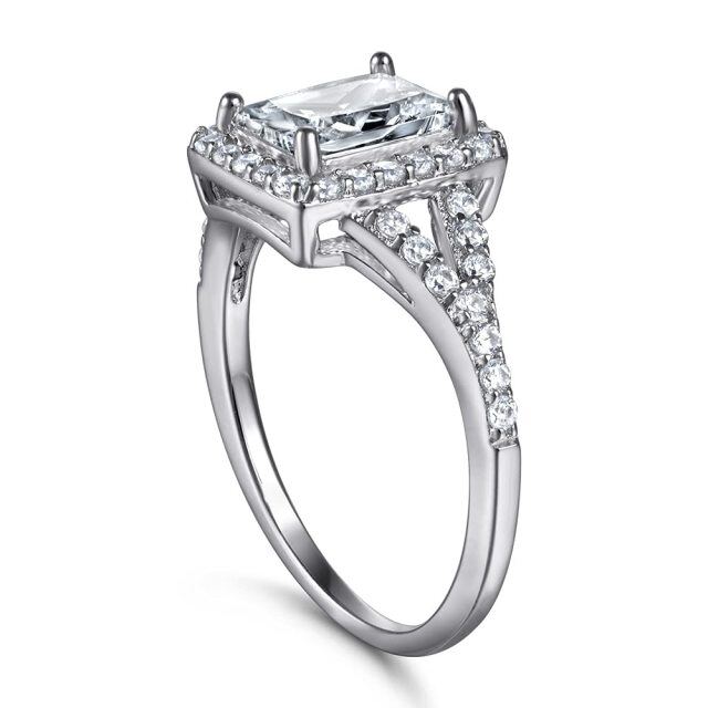 Sterling Silver 1 CT Princess-square Moissanite Personalized Engraving Engagement Ring-4