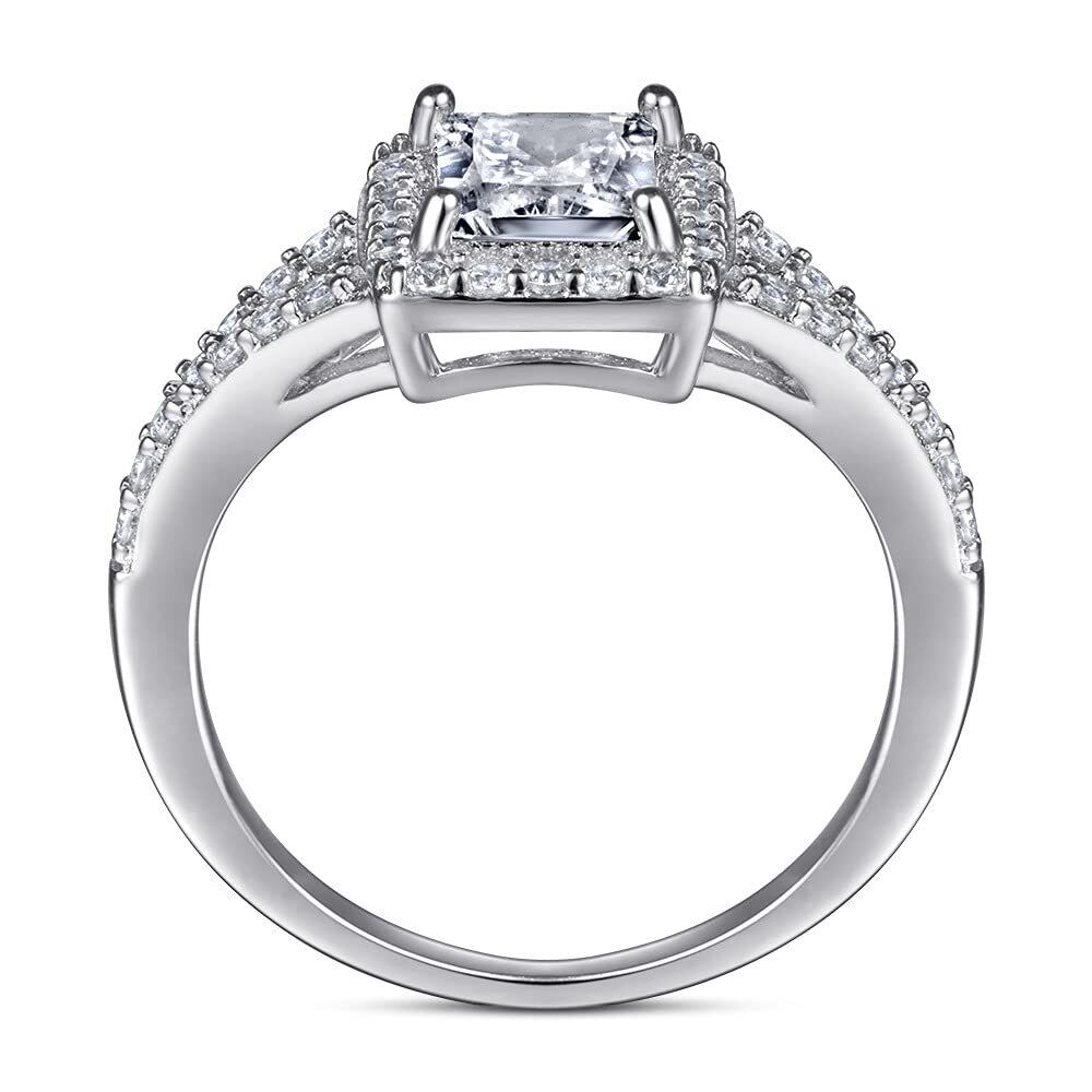Sterling Silver 1 CT Princess-square Moissanite Personalized Engraving Engagement Ring-5