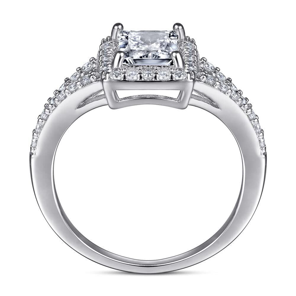 Sterling Silver 1 CT Princess-square Moissanite Personalized Engraving Engagement Ring-5