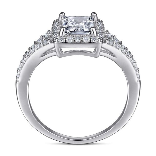 Sterling Zilveren 1 CT Prinses-vierkante Moissanite Gepersonaliseerde Gravure Verlovingsring-5