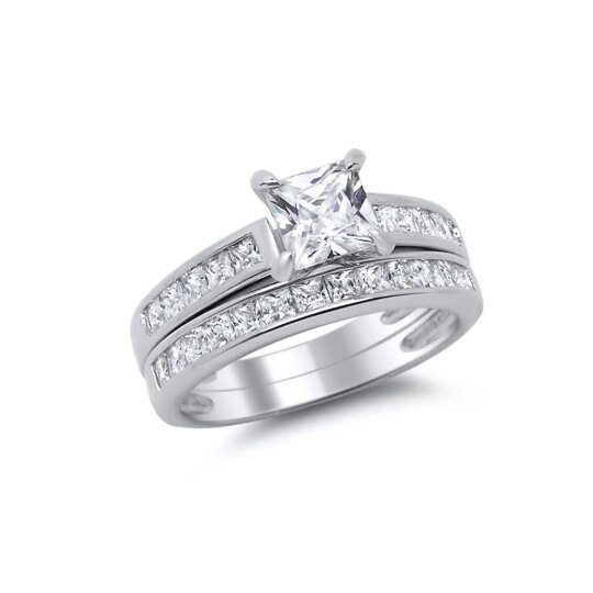 Bague de mariage en argent sterling avec moissanite princesse carrée de 1 ct