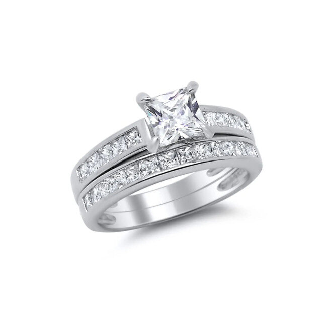 Aliança de casamento de moissanite princesa quadrada de prata esterlina 1 CT-1