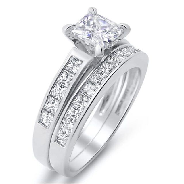 Aliança de casamento de moissanite princesa quadrada de prata esterlina 1 CT-2