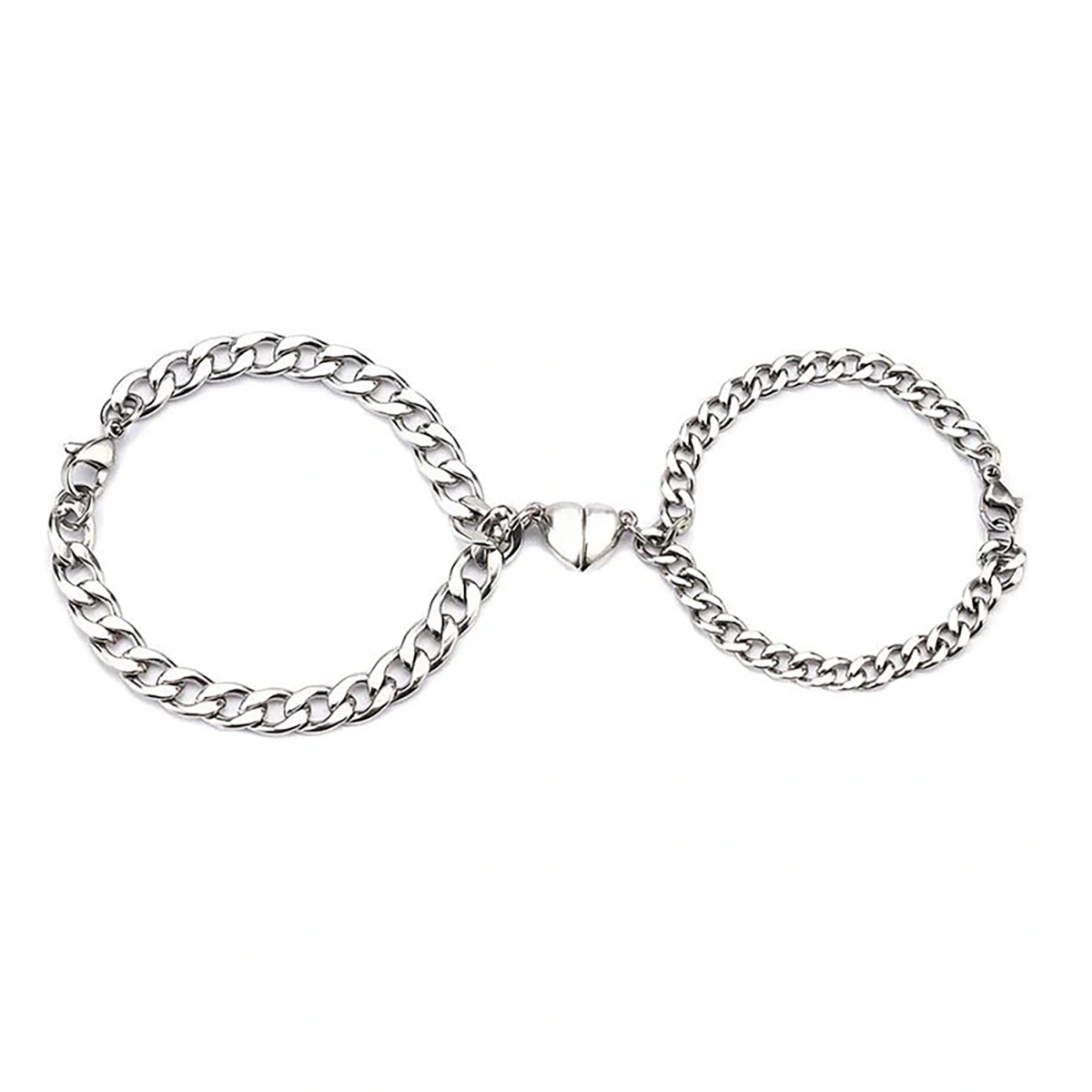 Cadena Cubana de Plata de Ley Colgante Magnético Corazón Pulsera Pareja-1