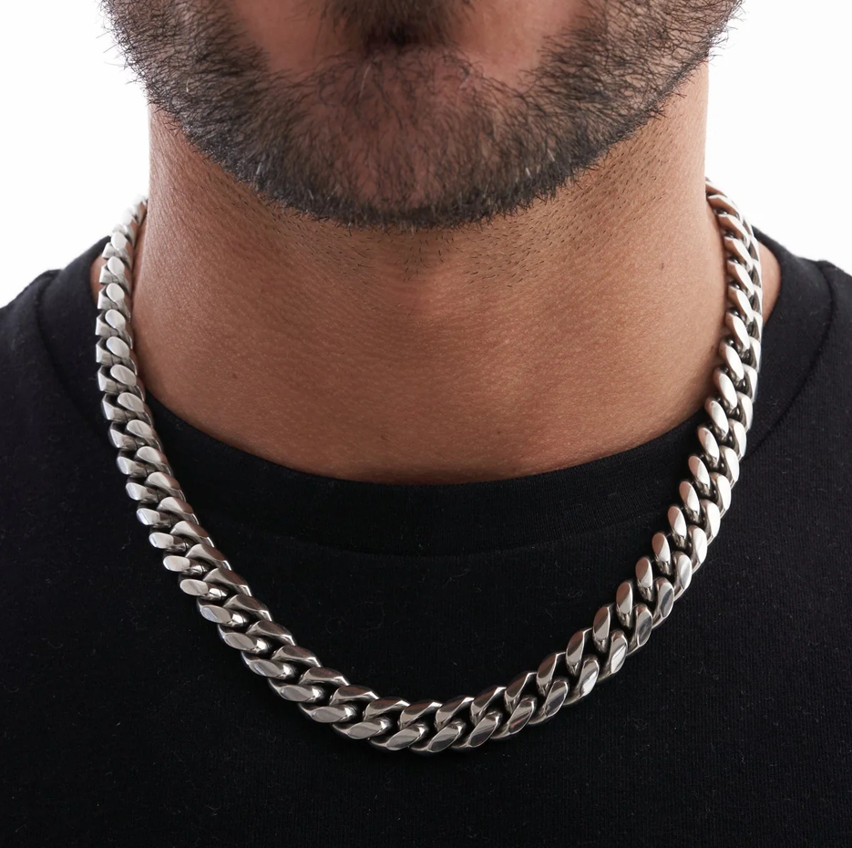 Cadena de eslabones cubanos de plata esterlina para hombre de 12 mm-2