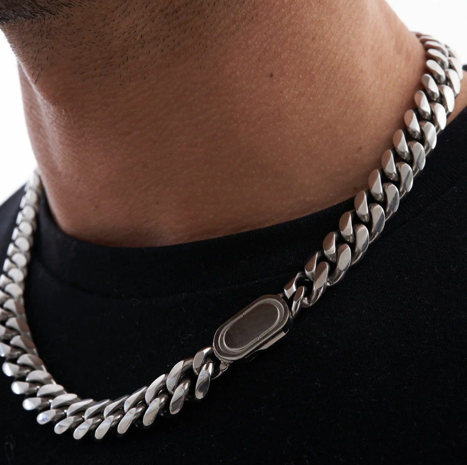 Cadena de eslabones cubanos de plata esterlina para hombre de 12 mm-3