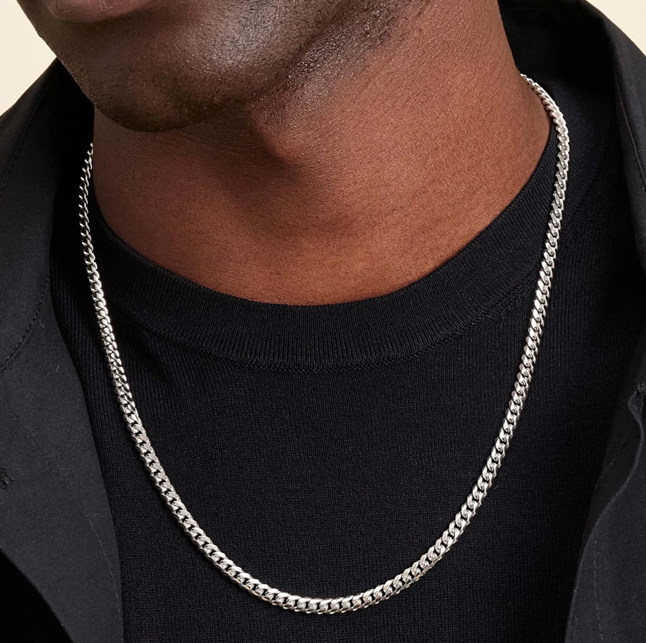 Cadena de eslabones cubanos de oro blanco de 14 quilates para hombre de 5 mm-2