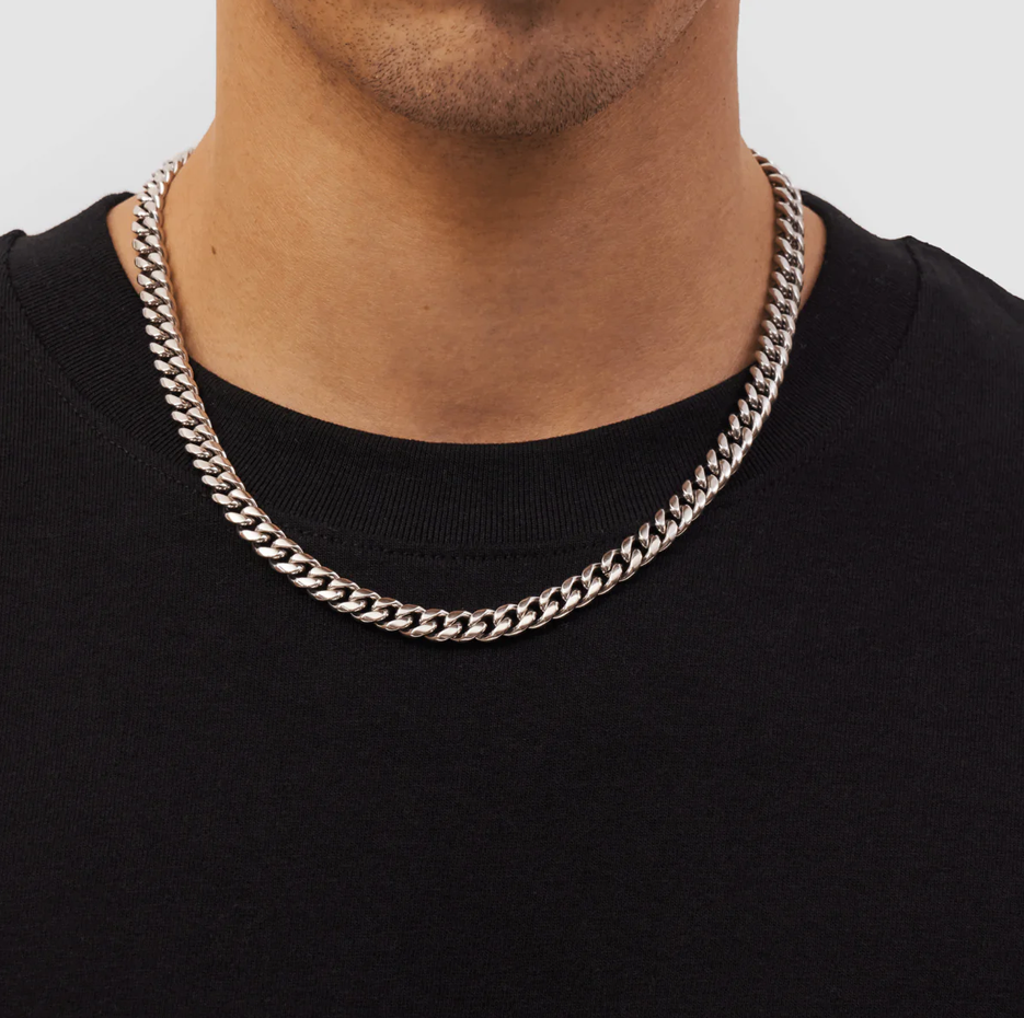 Cadena de eslabones cubanos de plata esterlina para hombre de 8 mm-2