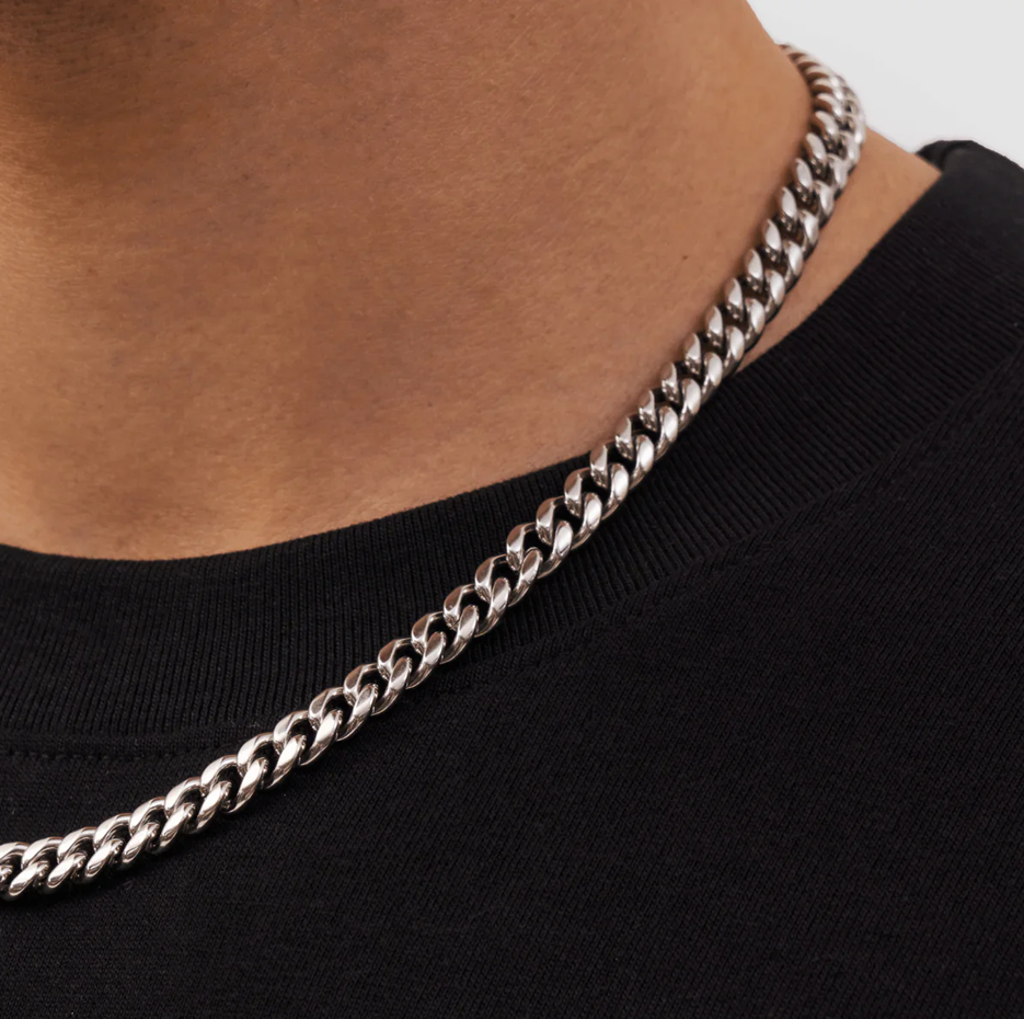 Cadena de eslabones cubanos de plata esterlina para hombre de 8 mm-3